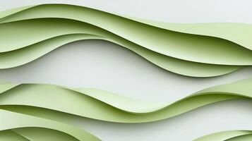 Abstract green waves, paper-cut style, light background. photo