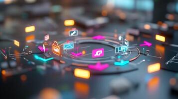 Abstract digital network with communication icons. photo