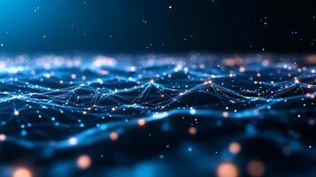 Abstract digital wave of glowing particles and lines. photo