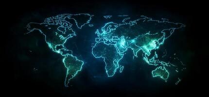 Glowing world map digital network. photo