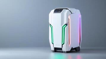 White futuristic computer case with RGB lighting. photo