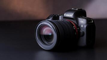 Professional DSLR camera on dark background. photo