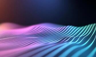 Abstract wavy glowing neon lines and particles background. photo