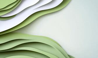 Abstract green and white layered paper wave background. photo