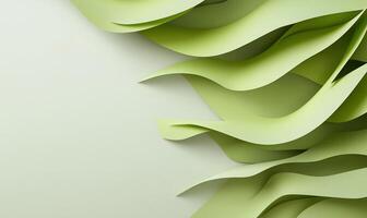 3d rendering of green paper waves on a white background photo