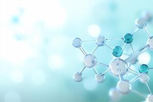 Abstract 3D rendering of molecule structure on soft blue background. photo