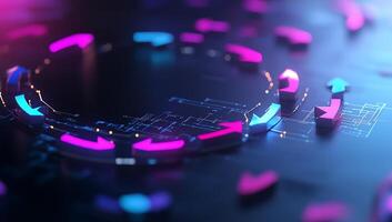 Circular arrows forming a loop on a digital background. photo