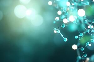 Abstract teal molecule structure on blurred background. photo