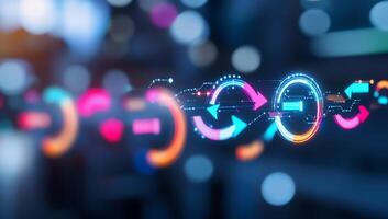 Abstract digital data flow and circular arrows. photo