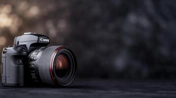 DSLR camera on dark background. photo