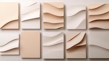 Abstract beige and white wave patterns in squares. photo