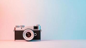 Retro camera on pastel background. photo