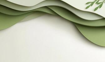 Abstract green paper cut waves background with copy space. photo