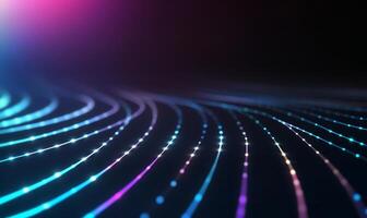 Abstract glowing lines, curves, and particles on dark background. photo