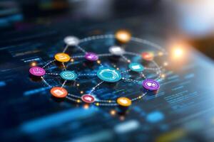 Digital network of colorful icons on a screen. photo