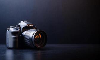 DSLR camera on dark surface. camera photo