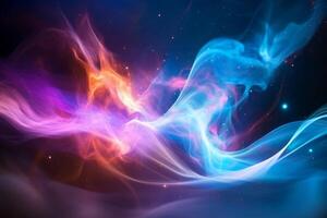Abstract cosmic nebula with swirling vibrant colors and glowing particles. photo