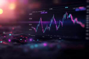 Stock market graph displayed on a screen with data visualization. photo
