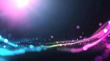 Abstract glowing wave background with bokeh lights and particles. photo