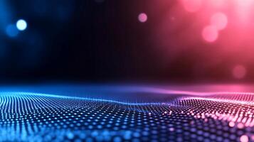 Abstract blue and red glowing wave particle background. photo
