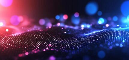 Abstract digital wave with glowing particles and bokeh lights. photo