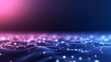 Abstract digital landscape with glowing particles and lines. photo