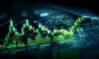 Abstract financial data visualization with candlestick charts and graphs showing market trends and fluctuations. photo