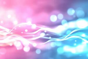 Abstract pink and blue glowing wave background with bokeh lights. photo