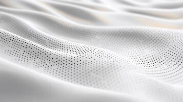 Abstract white fabric with dotted pattern, flowing waves. photo