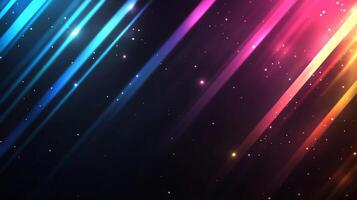 Abstract colorful diagonal light streaks on dark background. photo