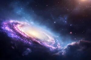Spiral galaxy in deep space with vibrant colors and cosmic dust. photo