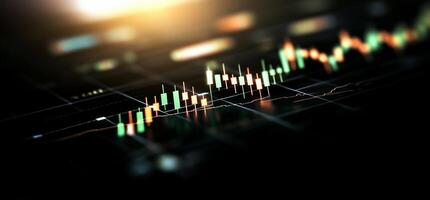 Close-up of illuminated candlestick chart on dark background. photo