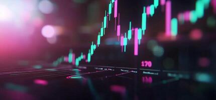 Vibrant candlestick chart on a screen displaying financial data and market trends. photo