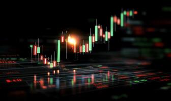 Ascending candlestick chart on digital screen. photo