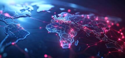 Global network connections visualized on a world map. photo