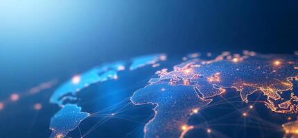 Global network connection, illuminated world map. photo