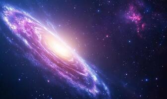 Vibrant spiral galaxy in deep space with bright core and nebulae. photo