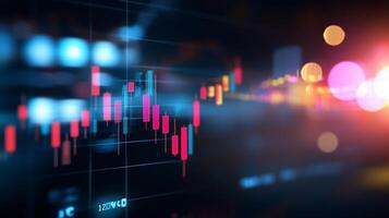 Abstract financial data visualization with candlestick charts and bokeh lights. photo