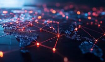 Global network connections visualized on a world map.network photo