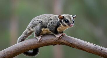 Adorable Sugar Glider Perched on a Branch in its Natural Habitat A Close-Up View of this Unique Marsupial photo