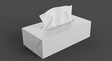 Clean White Tissue Box Mockup on Dark Background A 3D Rendering of a Simple Tissue Dispenser for Branding and Design Purposes photo