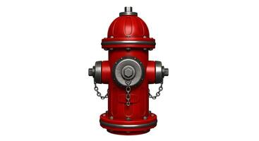 A Detailed 3D Render of a Classic Red Fire Hydrant Against a White Background, Showing its Metallic Components and Chains photo