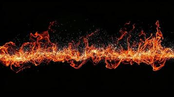 Dynamic Horizontal Flame Line with Spark Effects on Black Background photo