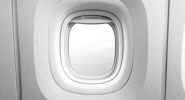 An airplane window with two windows and a view of the sky photo