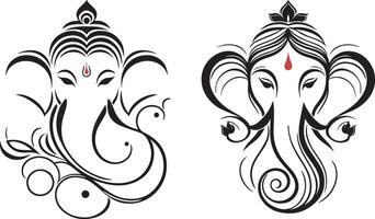 two ganesha heads, one with a black and white design vector