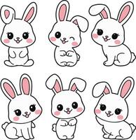 cute rabbit set of different poses vector