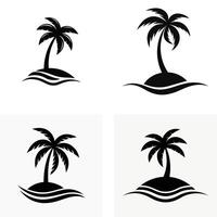 Four black silhouette palm trees on islands. vector