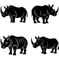 Four Silhouettes of Rhinos in Different Poses vector
