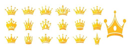 Collection of Various Golden Crowns for Luxury and Royalty Designs, Golden Crown Icons Set Isolated on White Background. vector