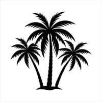Black silhouette of three palm trees against a white background. vector